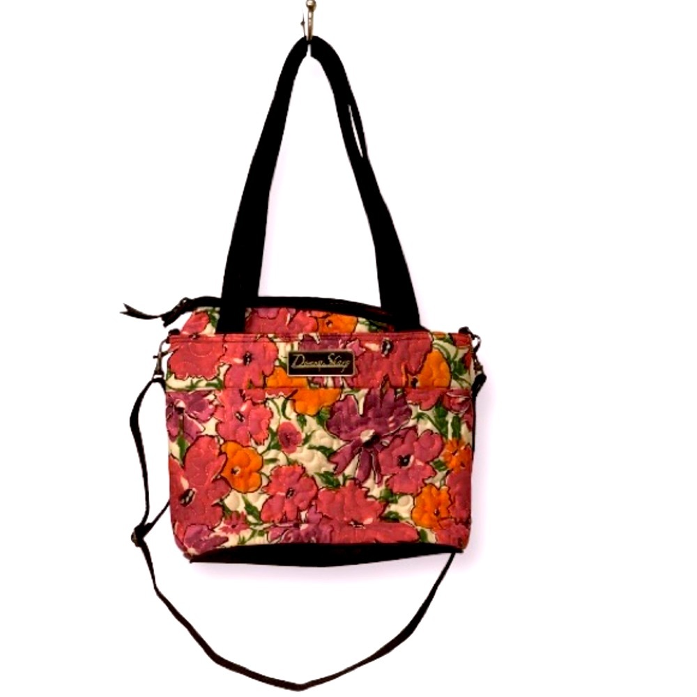 Donna Sharp floral print handbag with adjustable strap, zipper pouch on outside